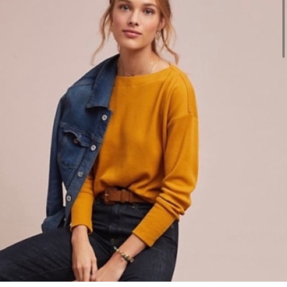 Anthro Akemi + Kin Waffle Knit Top Thermal Mustard Small